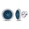 Image 1 : Round Blue Color Enhanced Diamond Concentric Cluster Earrings 1/2 Cttw 10kt White Gold
