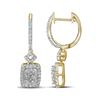 Image 1 : Diamond Rectangle Dangle Hoop Earrings 7/8 Cttw 14kt Yellow Gold