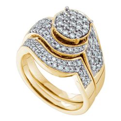 Diamond Cluster Bridal Wedding Engagement Ring Band Set 1.00 Cttw 14kt Yellow Gold