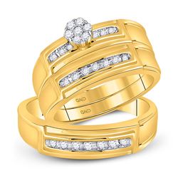 His & Hers Diamond Cluster Matching Bridal Wedding Ring Band Set 1/5 Cttw 10kt Yellow Gold