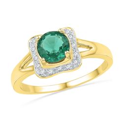 Round Lab-Created Emerald Solitaire Diamond Ring 7/8 Cttw 10kt Yellow Gold