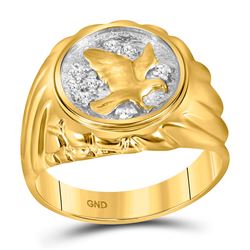 Mens Diamond Cluster Eagle Bird Ring 1/10 Cttw 10kt Yellow Gold