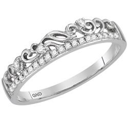 Diamond Floral Accent Stackable Band Ring 1/12 Cttw 14kt White Gold