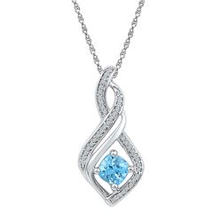 Round Blue Topaz Solitaire Diamond Pendant 3/4 Cttw 10kt White Gold