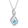 Image 1 : Round Blue Topaz Solitaire Diamond Pendant 3/4 Cttw 10kt White Gold