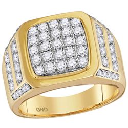 Mens Diamond Square Cluster Ring 2.00 Cttw 14kt Yellow Gold