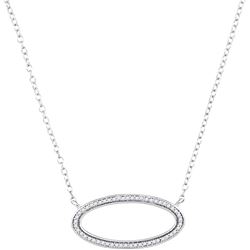 Diamond Oval Outline Pendant Necklace 1/8 Cttw 10kt White Gold