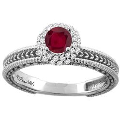 0.85 CTW Ruby & Diamond Ring 14K White Gold - REF-53V7R