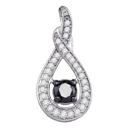 Round Black Color Enhanced Diamond Teardrop Pendant 1/4 Cttw 10kt White Gold