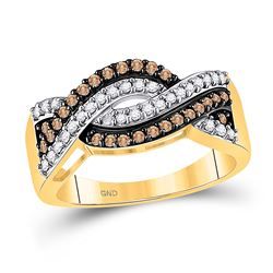 Round Brown Diamond Crossover Band Ring 1/2 Cttw 10kt Yellow Gold