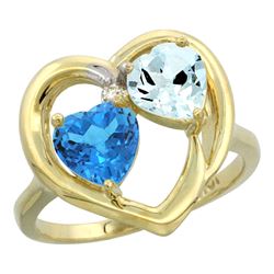 2.61 CTW Diamond, Swiss Blue Topaz & Aquamarine Ring 10K Yellow Gold - REF-27K9W