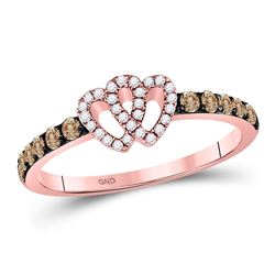 Round Brown Diamond Double Heart Ring 1/4 Cttw 10kt Rose Gold