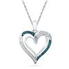 Image 1 : Round Blue Color Enhanced Diamond Heart Pendant 1/6 Cttw 10kt White Gold