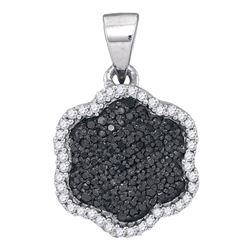 Round Black Color Enhanced Diamond Hexagon Cluster Pendant 1/4 Cttw 10kt White Gold