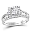 Image 1 : Diamond Square Cluster Bridal Wedding Engagement Ring Band Set 1/3 Cttw 10kt White Gold