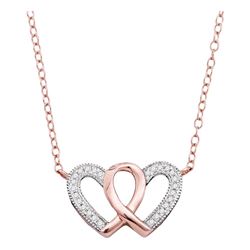 Diamond Double Heart Awareness Ribbon Pendant Necklace 1/10 Cttw 10kt Rose Gold