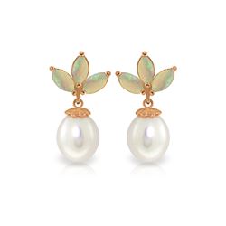 Genuine 9.5 ctw Opal & Pearl Earrings 14KT Rose Gold - REF-34T3A