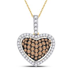 Round Brown Diamond Heart Pendant 1/2 Cttw 10kt Yellow Gold