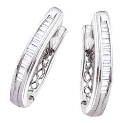Baguette Channel-set Diamond Hoop Earrings 1/2 Cttw 10kt White Gold