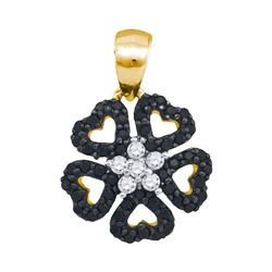 Round Black Color Enhanced Diamond Heart Circle Pendant 1/3 Cttw 10kt Yellow Gold