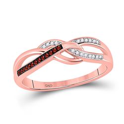 Round Red Color Enhanced Diamond Woven Band Ring 1/12 Cttw 10kt Rose Gold
