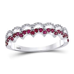 Round Ruby Scalloped Stackable Band Ring 1/4 Cttw 10kt White Gold