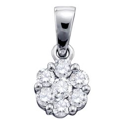 Diamond Flower Cluster Pendant 3/4 Cttw 14kt White Gold
