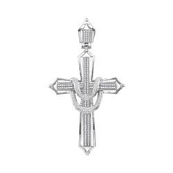 Mens Diamond Adorned Cross Charm Pendant 1/2 Cttw 10kt White Gold