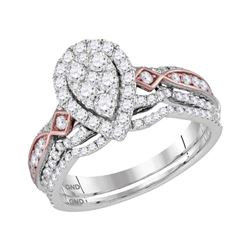 Diamond Teardrop Cluster Bridal Wedding Engagement Ring Band Set 1.00 Cttw 14kt Two-tone White Gold