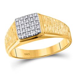 Mens Diamond Square Cluster Brushed Ring 1/8 Cttw 10kt Yellow Gold