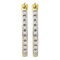 Diamond Slender Single Row Hoop Earrings 1/8 Cttw 10kt Yellow Gold