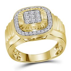 Mens Diamond Square Frame Cluster Ribbed Ring 3/4 Cttw 10kt Yellow Gold