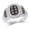 Image 1 : Round Brown Diamond Cluster Ring 1/3 Cttw 10kt White Gold