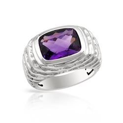 5.61 CTW Amethyst Ring 14K White Gold - REF-77Y3X