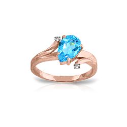 Genuine 1.51 ctw Blue Topaz & Diamond Ring 14KT Rose Gold - REF-51K4V