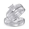 Image 1 : His & Hers Diamond Cluster Matching Bridal Wedding Ring Band Set 1/2 Cttw 10kt White Gold