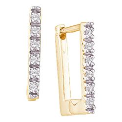 Diamond Rectangle Huggie Hoop Earrings 1/20 Cttw 14kt Yellow Gold