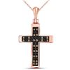 Round Brown Diamond Cross Faith Pendant 1/8 Cttw 10kt Rose Gold
