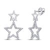 Diamond Double Star Dangle Screwback Earrings 1/4 Cttw 10kt White Gold