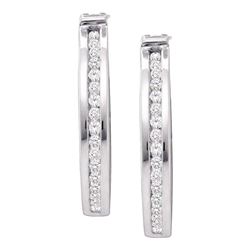 Diamond Single Row Channel-set Hoop Earrings 1/6 Cttw 10kt White Gold