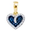 Image 1 : Blue Color Enhanced Diamond Heart Anniversary Pendant 1/10 Cttw 10k Yellow Gold