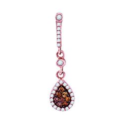 Round Brown Diamond Teardrop Cluster Pendant 1/3 Cttw 10kt Rose Gold