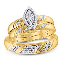 Diamond His & Hers Matching Trio Wedding Engagement Bridal Ring Set 1/4 Cttw 10k Yellow Gold