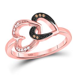 Round Brown Diamond Double Heart Ring 1/20 Cttw 10kt Rose Gold