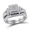 Diamond Cluster Bridal Wedding Engagement Ring Band Set 3/8 Cttw 10kt White Gold