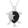 Round Black Color Enhanced Diamond Turtle Animal Pendant 1/8 Cttw 10kt White Gold