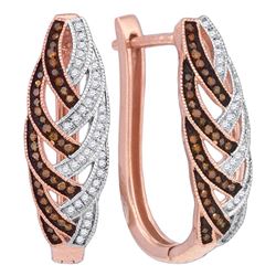 Round Red Color Enhanced Diamond Hoop Luxury Earrings 1/3 Cttw 10kt Rose Gold