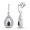 Image 1 : Black Color Enhanced Diamond Teardrop Dangle Earrings 1/3 Cttw 10kt White Gold
