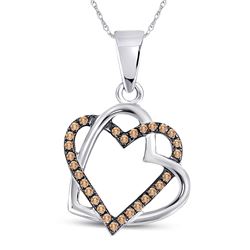 Round Brown Diamond Heart Pendant 1/4 Cttw 10kt White Gold