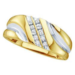Mens Diamond 2-tone Wedding Anniversary Band Ring 1/8 Cttw 10kt Yellow Gold
